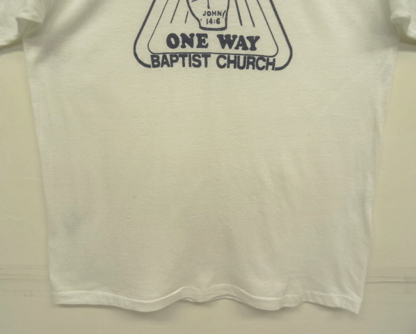 画像: 80'S BAPTIST CHURCH 染み込みプリント 半袖 リンガーTシャツ ホワイト/ネイビー (VINTAGE)