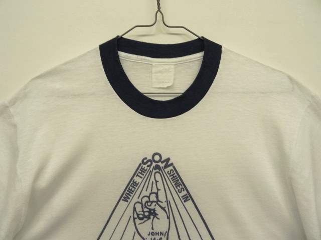 画像: 80'S BAPTIST CHURCH 染み込みプリント 半袖 リンガーTシャツ ホワイト/ネイビー (VINTAGE)