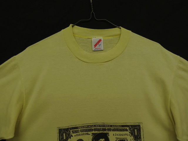 画像: 80'S ONE DOLLAR BILL 両面プリント シングルステッチ 半袖 Tシャツ イエロー USA製 (VINTAGE)