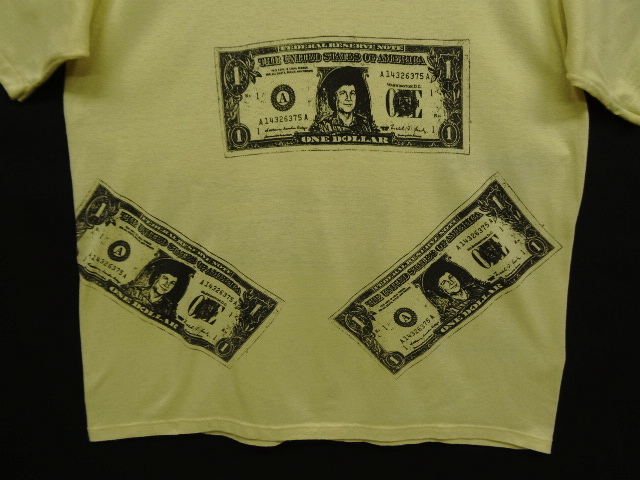 画像: 80'S ONE DOLLAR BILL 両面プリント シングルステッチ 半袖 Tシャツ イエロー USA製 (VINTAGE)