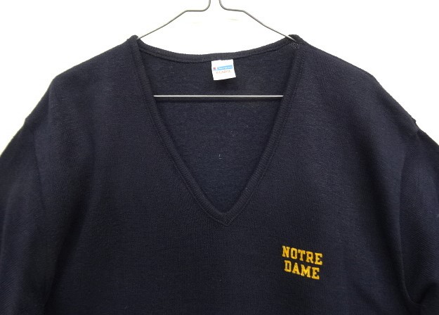 画像: 70'S CHAMPION "NOTRE DAME" バータグ Vネック ニット USA製 (VINTAGE)