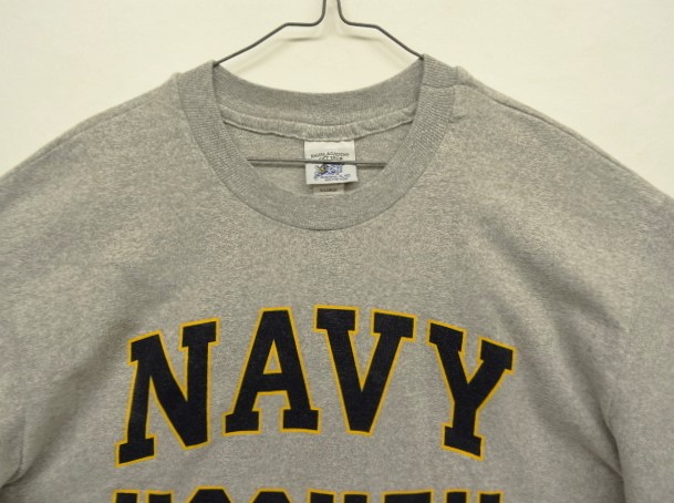 画像: 90'S アメリカ軍 US NAVAL ACADEMY "NAVY HOCKEY" シングルステッチ 半袖 Tシャツ ヘザーグレー USA製 (VINTAGE)