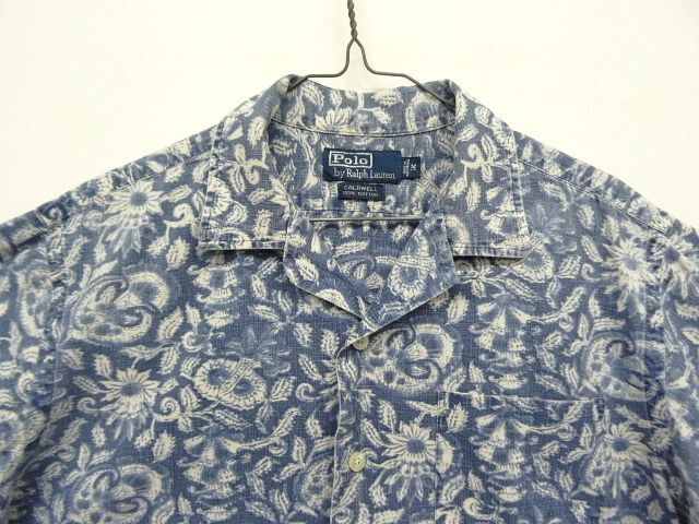 画像: 90'S RALPH LAUREN "CALDWELL" コットン 半袖 オープンカラーシャツ インディゴベース/フローラル柄 (VINTAGE)