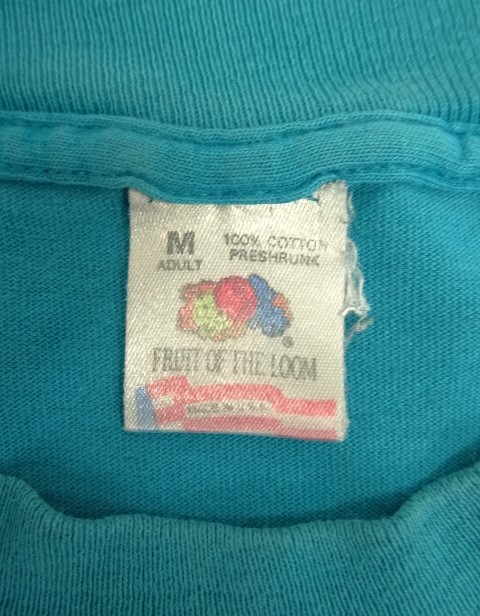 画像2: 90'S FRUIT OF THE LOOM シングルステッチ 耳付きポケット 半袖 Tシャツ ターコイズ USA製 (VINTAGE)