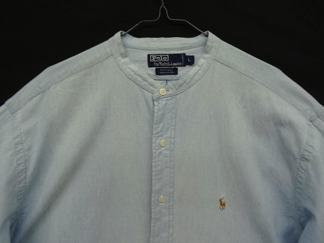 画像: 90'S RALPH LAUREN "POSTBOY" シャンブレー 長袖 バンドカラーシャツ ブルー (VINTAGE)