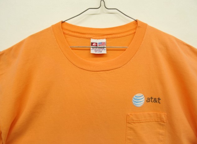 画像: 90'S at&t "BAYSIDE製" ポケット付き 半袖 Tシャツ シャーベットオレンジ USA製 (VINTAGE)