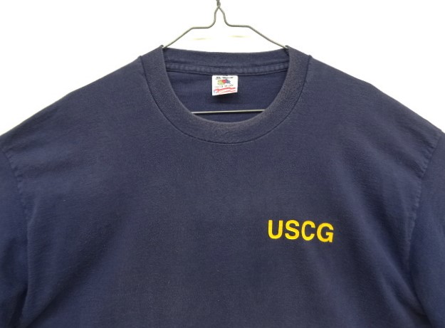 画像: 90'S US COAST GUARD シングルステッチ 両面プリント 半袖 Tシャツ フェードネイビー USA製 (VINTAGE)