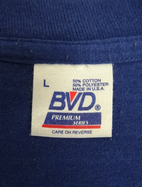 画像2: 90'S BVD コットン/ポリ シングルステッチ 耳付きポケット 半袖 Tシャツ ネイビー USA製 (VINTAGE)