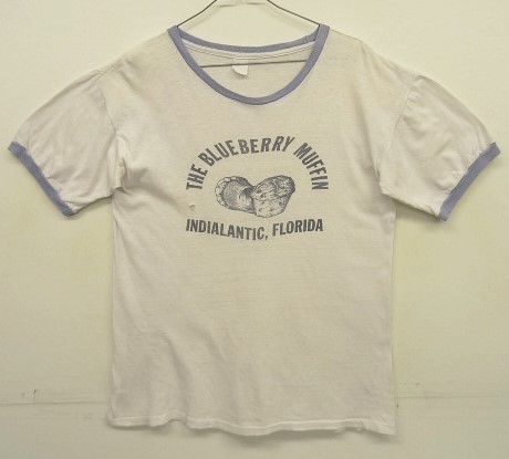 画像1: 70'S UNKNOWN シングルステッチ 染み込みプリント 半袖 リンガーTシャツ ホワイト (VINTAGE)