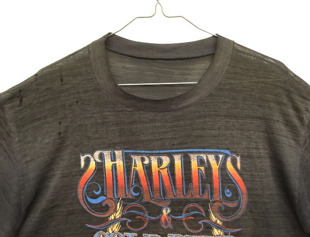 画像: 70'S HARLEY DAVIDSON 両面プリント シングルステッチ 半袖 Tシャツ フェードブラック (VINTAGE)