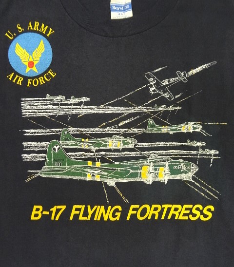 画像3: 80'S US ARMY AIR FORCE "B-17 FLYING FORTRESS" シングルステッチ 両面プリント Tシャツ ネイビー USA製 (VINTAGE)