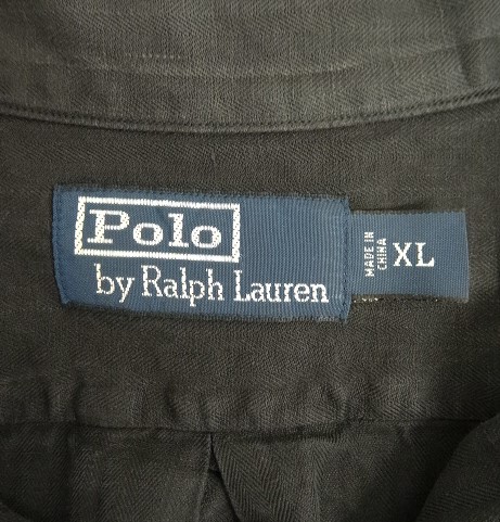 画像2: 90'S RALPH LAUREN ヘリンボーンツイル 半袖 オープンカラーシャツ ブラック (VINTAGE)