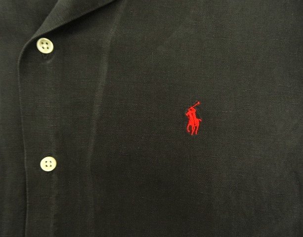 画像: 90'S RALPH LAUREN ヘリンボーンツイル 半袖 オープンカラーシャツ ブラック (VINTAGE)