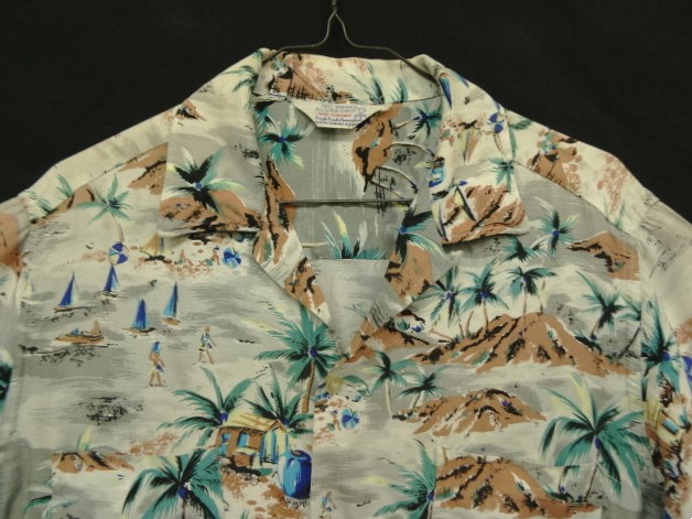 画像: 60'S ALOHA SHIRT "三角タグ" レーヨン 半袖 オープンカラーシャツ 総柄 (VINTAGE)