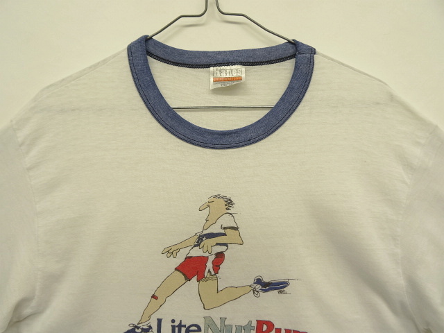 画像: 80'S HANES "LITE NUT RUN" シングルステッチ 半袖 リンガーTシャツ ホワイト USA製 (VINTAGE)