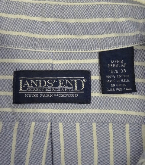 画像2: 90'S LANDS' END "HYDE PARK OXFORD" オックスフォード 長袖 BDシャツ ブルー/ホワイト ストライプ USA製 (VINTAGE)