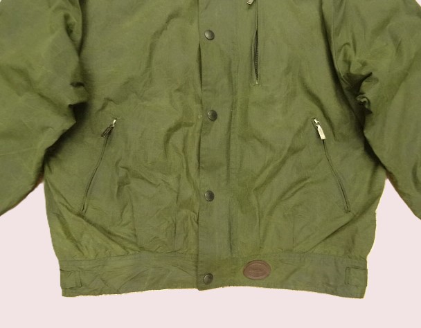 画像: 90'S BARBOUR 3クレスト 旧タグ "WAX COTTON BLOUSON" 襟レザー ショート丈 オイルドジャケット オリーブ イングランド製 (VINTAGE)