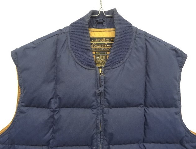 画像: 90'S EDDIE BAUER 黒タグ グースダウン スクエアキルト ダウンベスト ネイビー (VINTAGE)