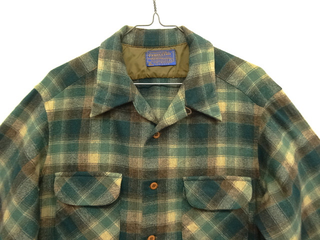 画像: 70'S PENDLETON "BOARD SHIRT" ウール オープンカラーシャツ チェック柄 USA製 (VINTAGE)