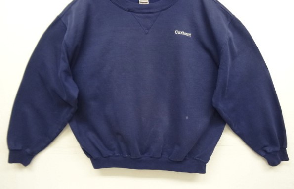 画像: 00'S CARHARTT 前Vガゼット付き スウェットシャツ フェードネイビー (VINTAGE)