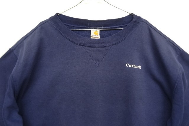 画像: 00'S CARHARTT 前Vガゼット付き スウェットシャツ フェードネイビー (VINTAGE)