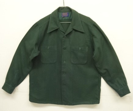 画像1: 70'S PENDLETON "BOARD SHIRT" ウール オープンカラーシャツ ダークグリーン USA製 (VINTAGE)