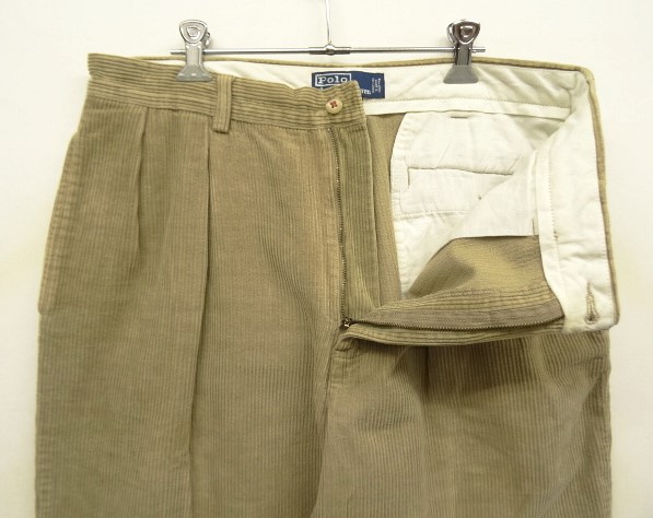 画像: 90'S RALPH LAUREN "ANDREW PANT" ツープリーツ 太畝 コーデュロイパンツ ベージュ W35L30 (VINTAGE)