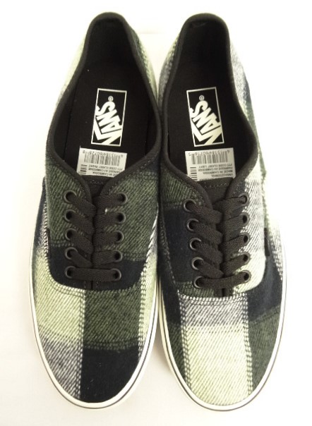 画像: VANS "SALES SAMPLE" AUTHENTIC ウール スニーカー ブラック/オリーブ チェック柄 (一点物/NEW)