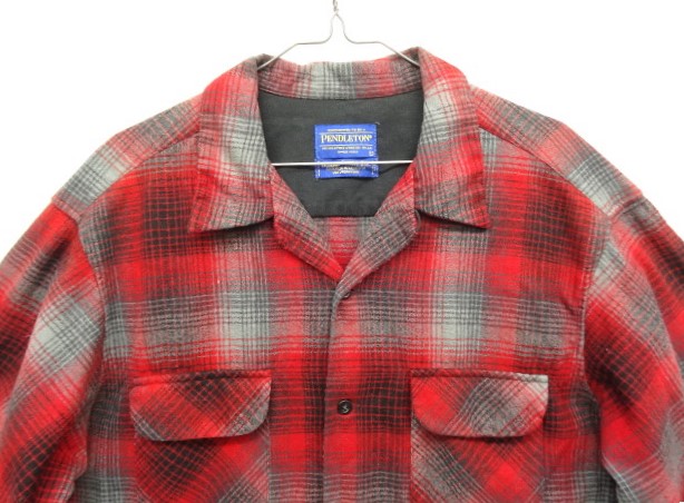 画像: 90'S PENDLETON "BOARD SHIRT" ウール オープンカラーシャツ レッドチェック (VINTAGE)