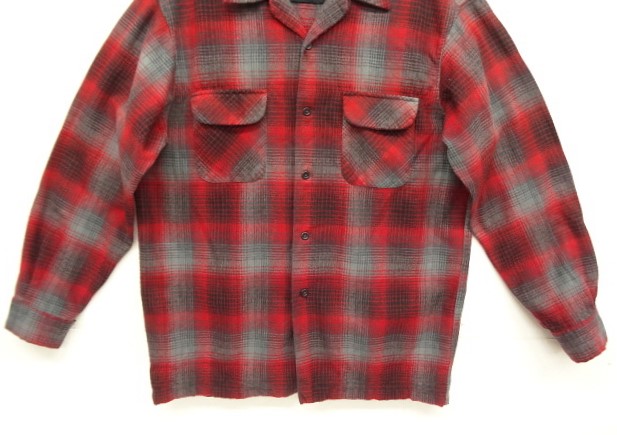 画像: 90'S PENDLETON "BOARD SHIRT" ウール オープンカラーシャツ レッドチェック (VINTAGE)