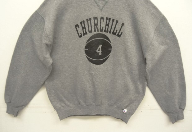 画像: 90'S RUSSELL ATHLETIC "CHURCHILL" 前Vガゼット付き クルーネック スウェットシャツ ダークグレー USA製 (VINTAGE)