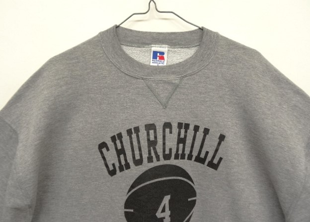 画像: 90'S RUSSELL ATHLETIC "CHURCHILL" 前Vガゼット付き クルーネック スウェットシャツ ダークグレー USA製 (VINTAGE)