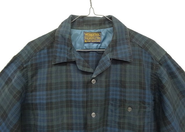 画像: 60'S PENDLETON "SIR PENDLETON" ウール 長袖 オープンカラーシャツ チェック柄 USA製 (VINTAGE)